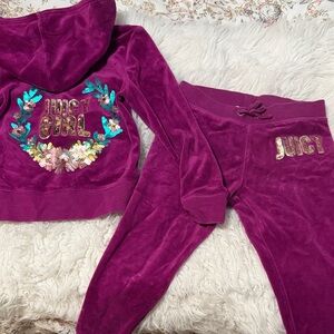 Juicy Couture Girls Velvet Tracksuit Set in Magenta with Sequin Embellishment